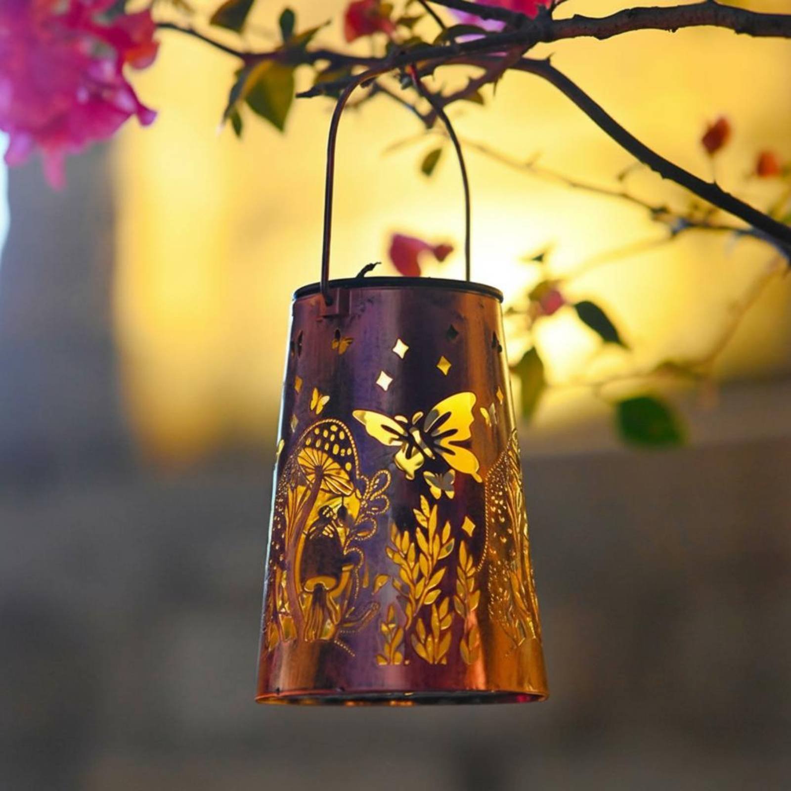 Solar Lantern Hanging - فانوس حديقة بنمط زهور، إضاءة خارجية