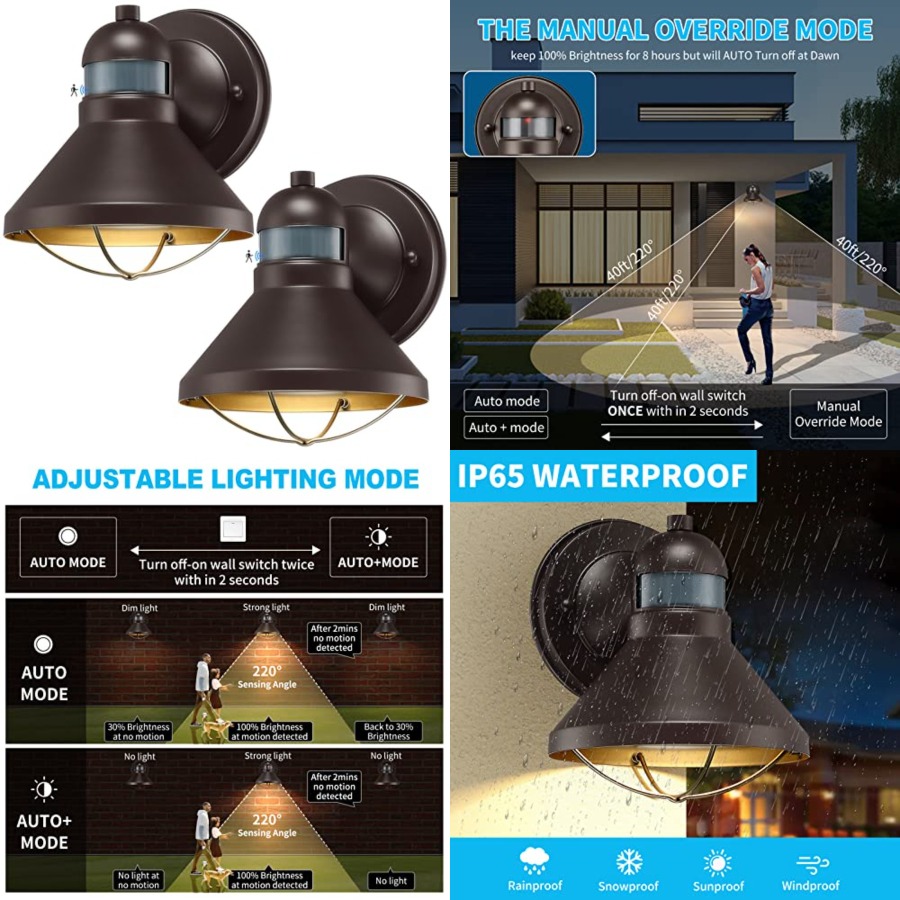 Outdoor Lighting Motion Sensor - مجموعة من 2 مصباح جداري خارجي