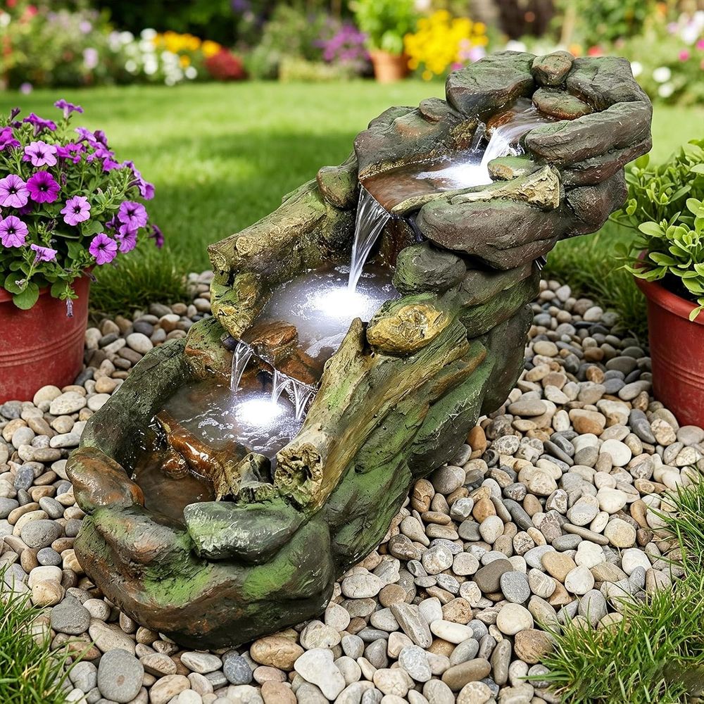 Outdoor Lighting For Backyard - نافورة مياه خارجية متعددة المستويات مع