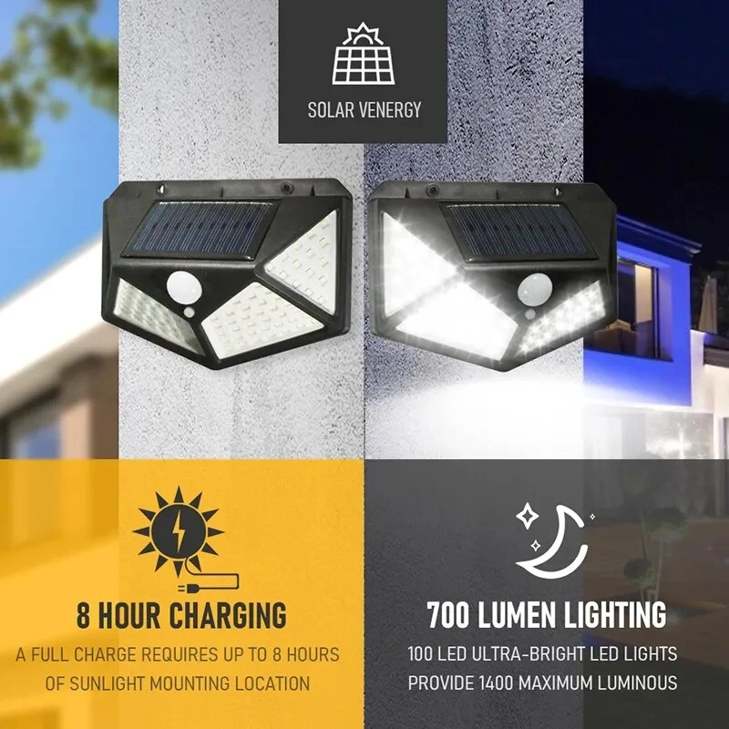 Outdoor Lighting Motion Sensor - 100Led مصباح للطاقة الشمسية متعدد الوظائف