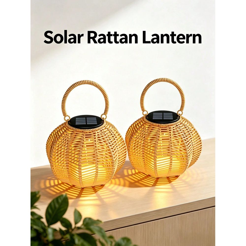 Solar Lantern Hanging - مصباح شمسي من الروطان للديكور المنزلي،