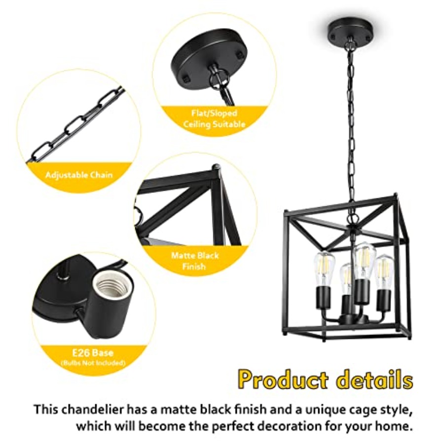 ثريا ريفية سوداء بـ 4 مصابيح،  - مراجعة Solar Lantern Hanging وسعره