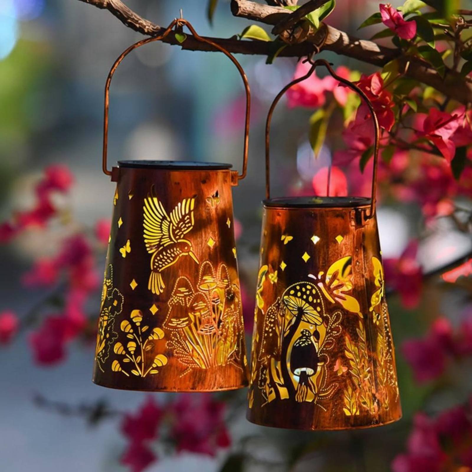 فانوس حديقة بنمط زهور، إضاءة خ - مراجعة Solar Lantern Hanging وسعره