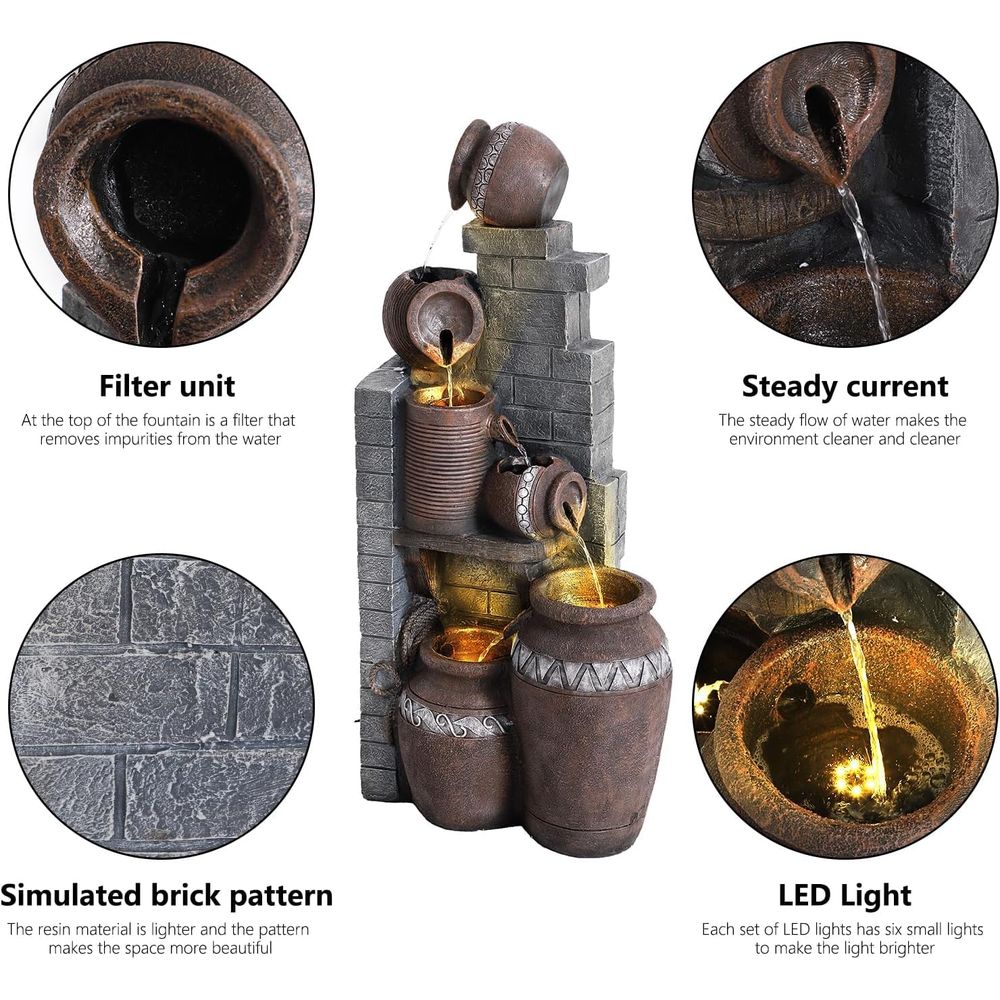 نافورة مياه متدرجة من الراتنج  - مراجعة Outdoor Lighting For Backyard وسعره