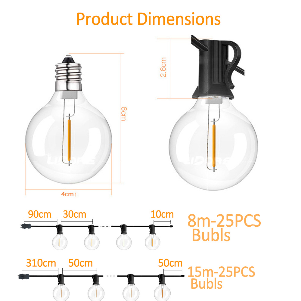 أضواء خيطية كروية G40 بطول 8 م - مراجعة Outdoor Lighting For Backyard وسعره